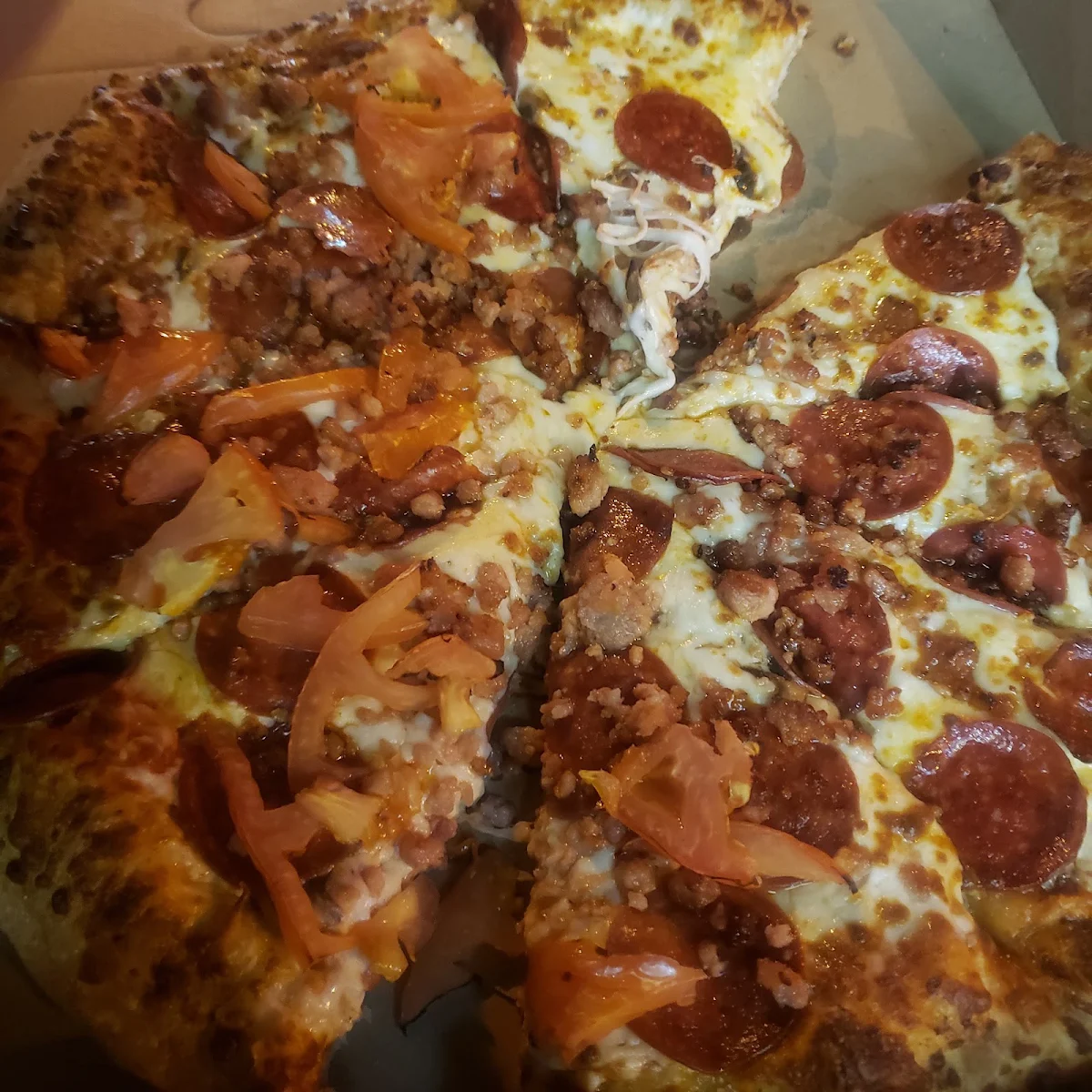 Pepperoni Bacon Extra Cheese and Tomato Pizza