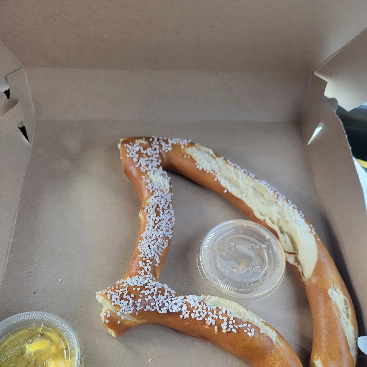Two Pretzels with Cheese Sauce