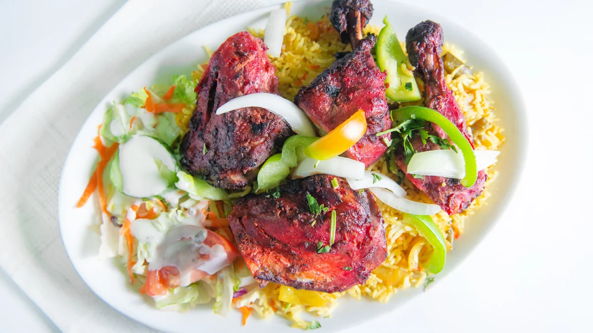 Poulet Tandoori Avec Riz Aux Légumes Tandoori Chicken With Vegetable Rice
