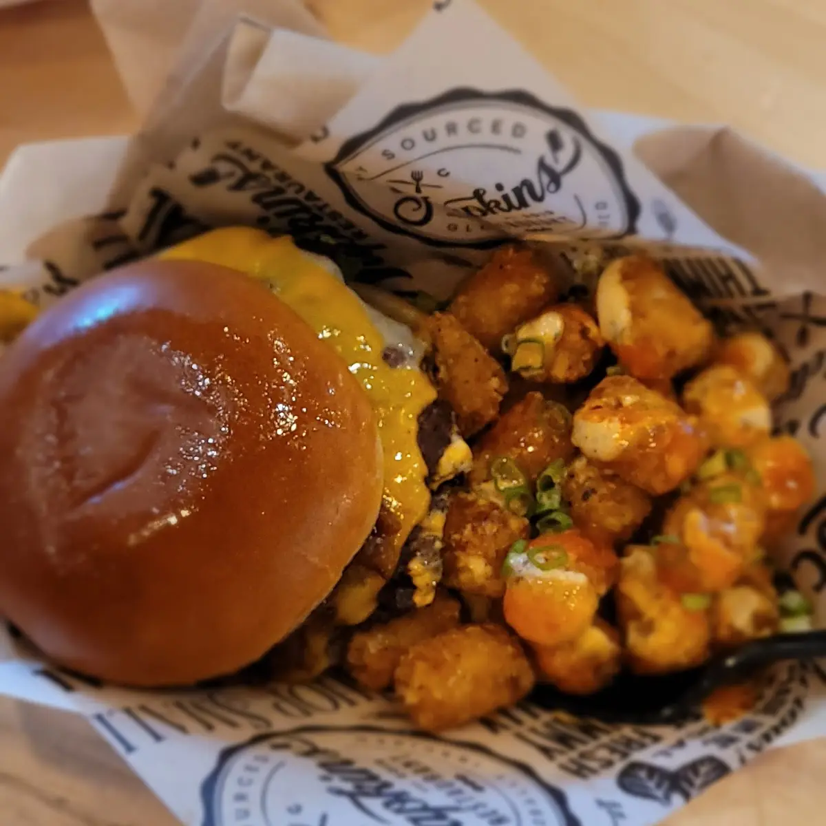 Spicy Jam Burger with Triple Threat Tater Tots
