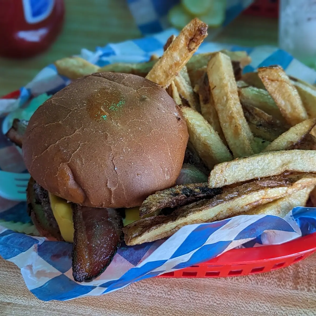 Bacon Cheeseburger Basket with Fries