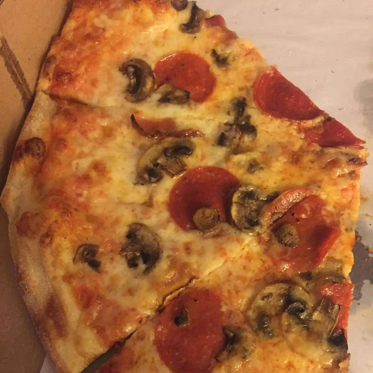 Bacon Pepperoni and Mushroom Pizza