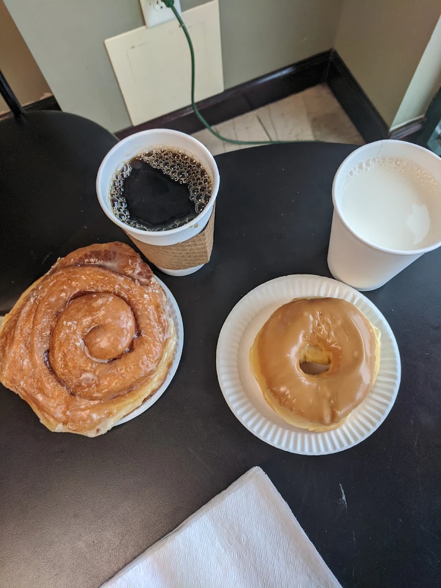 Cinnamon Roll Maple Doughnuts and Coffee