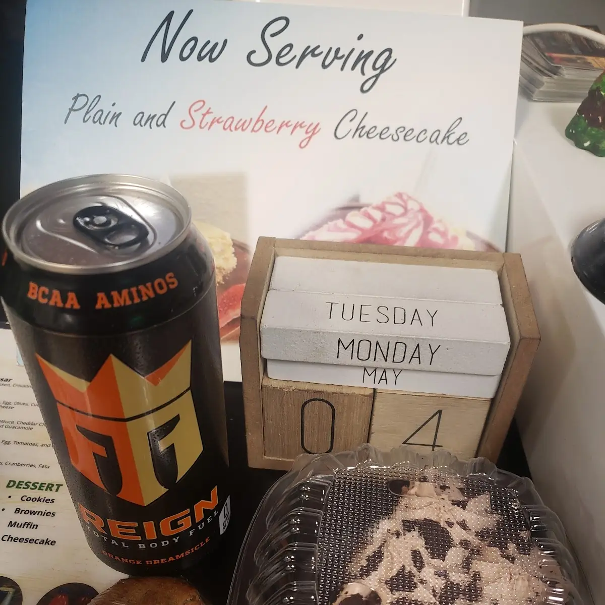 Energy Drink and Chocolate Mousse Cake