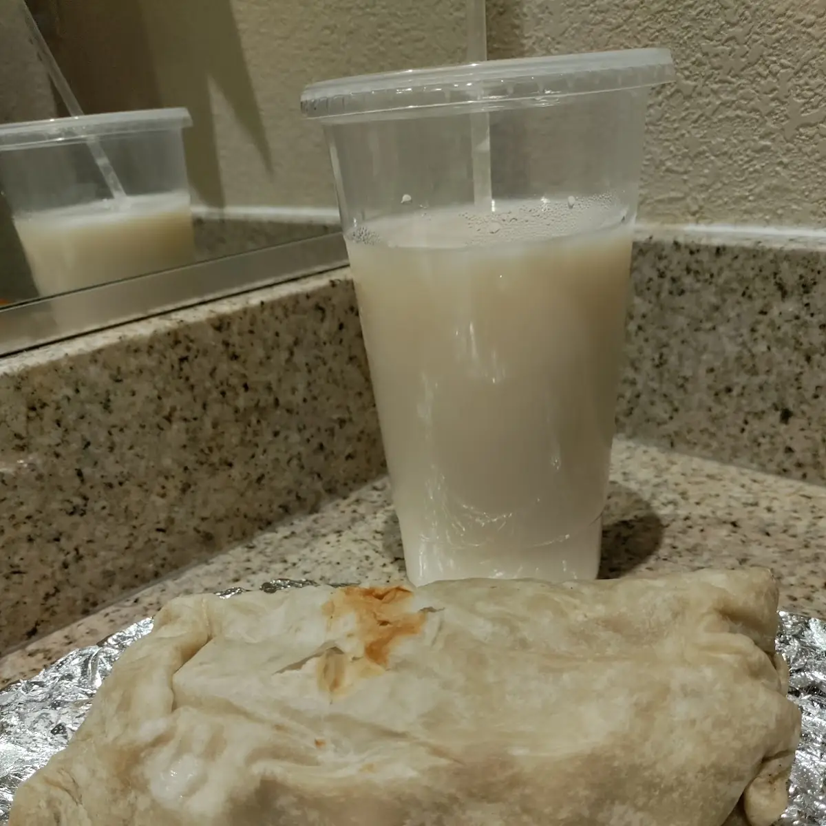 Carne Asada Burrito and Large Horchatas Drink