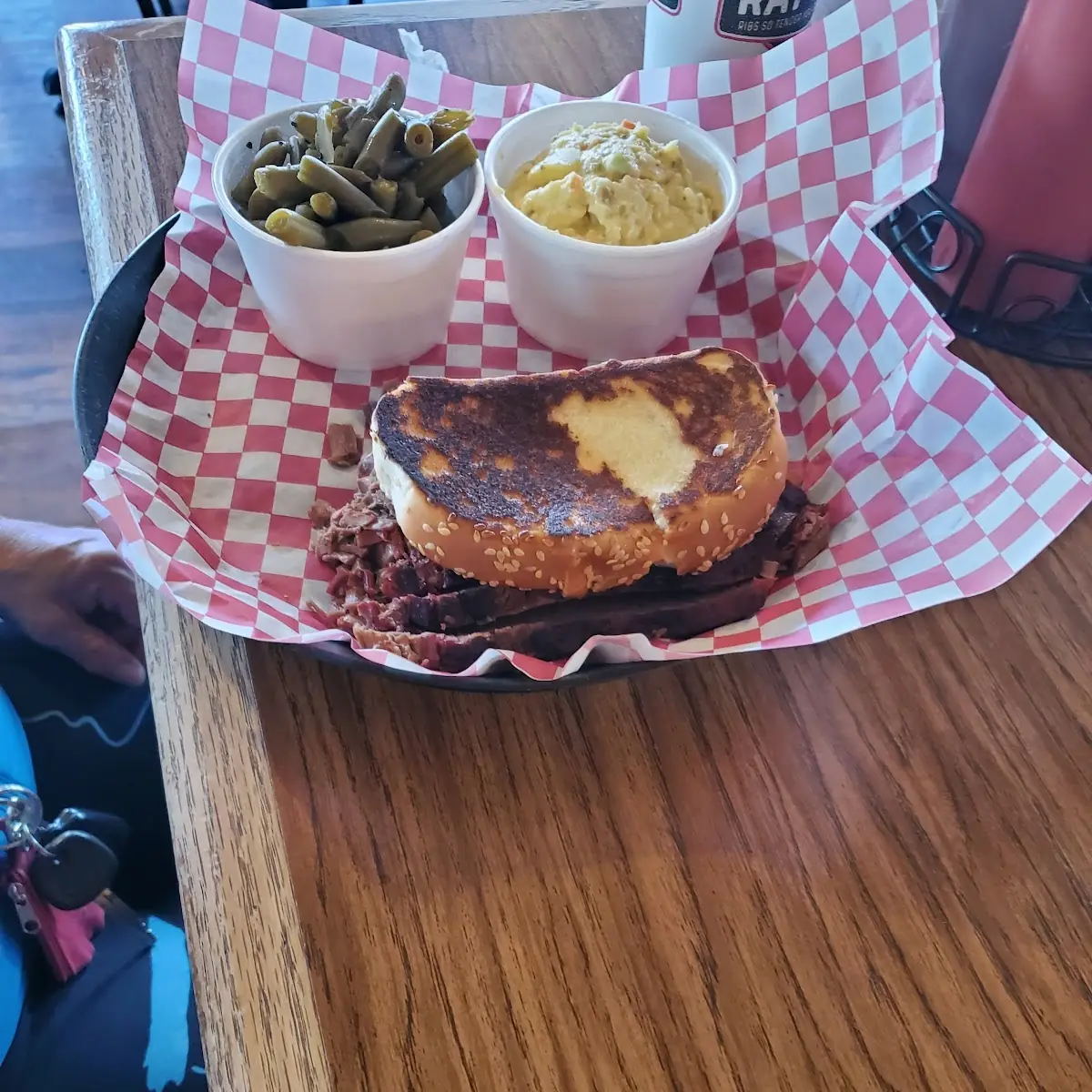Chopped Brisket Hot Link Pulled Pork Beans and Mac N Cheese