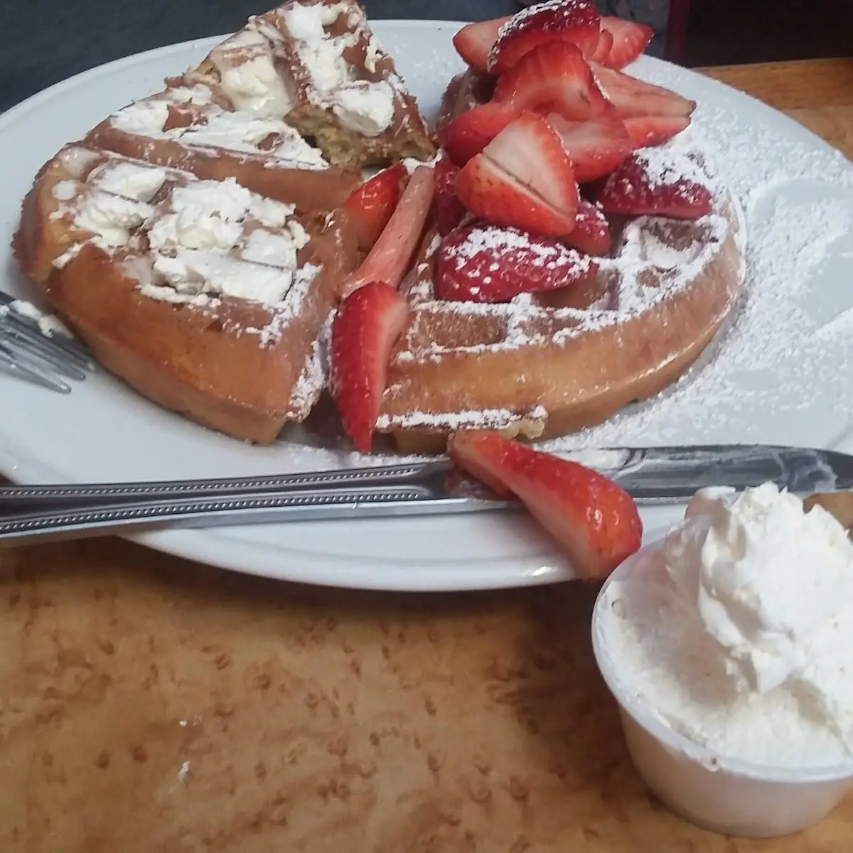 Belgian Waffle with Strawberries and Cream