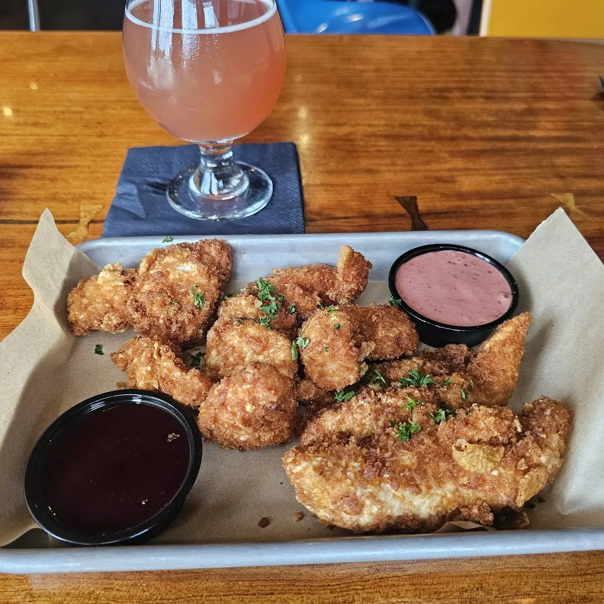Hand-Breaded Chicken Strips Three Strips w Dipping Sauce