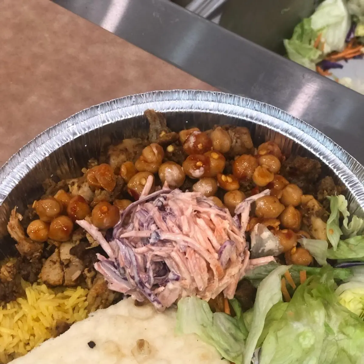 Mix Platter with Spiced Chickpeas and Cabbage and Carrots Slaw