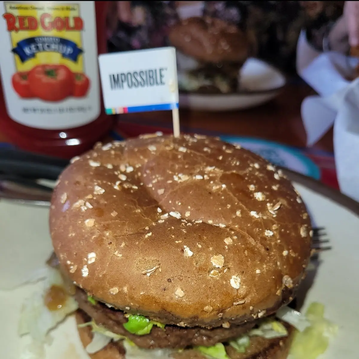 Impossible Burger Vegan with Grilled Onions and Avocado
