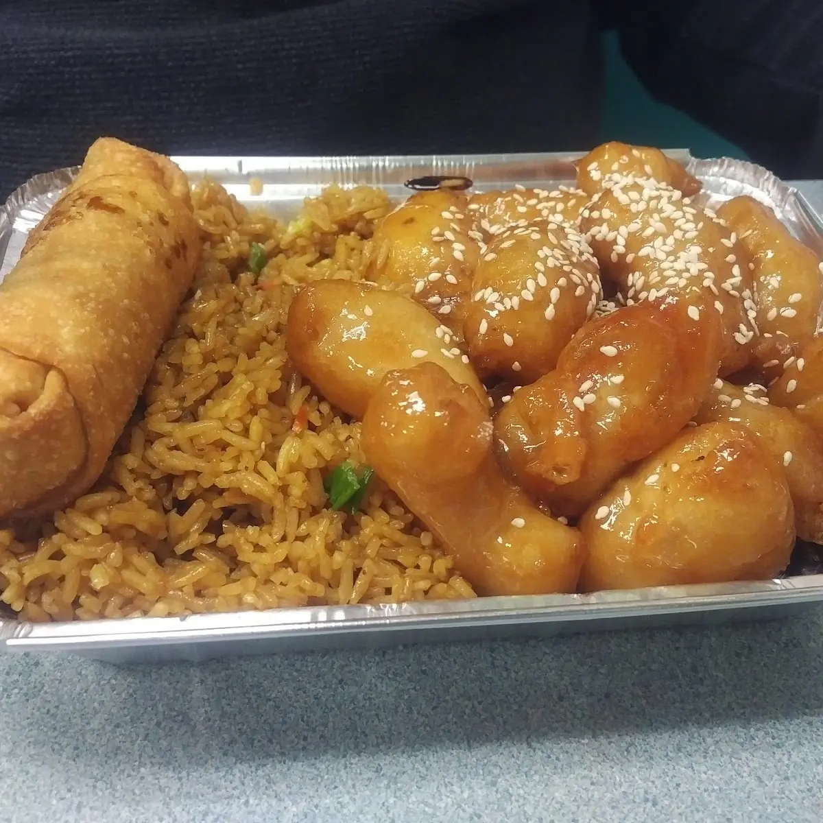 General TSO's Chicken with Egg Roll