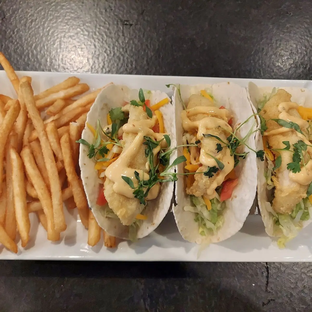 Perch Tacos and French Fries