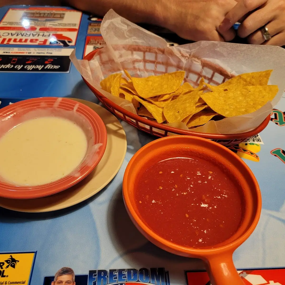 Cheese Dip and Salsa and Chips