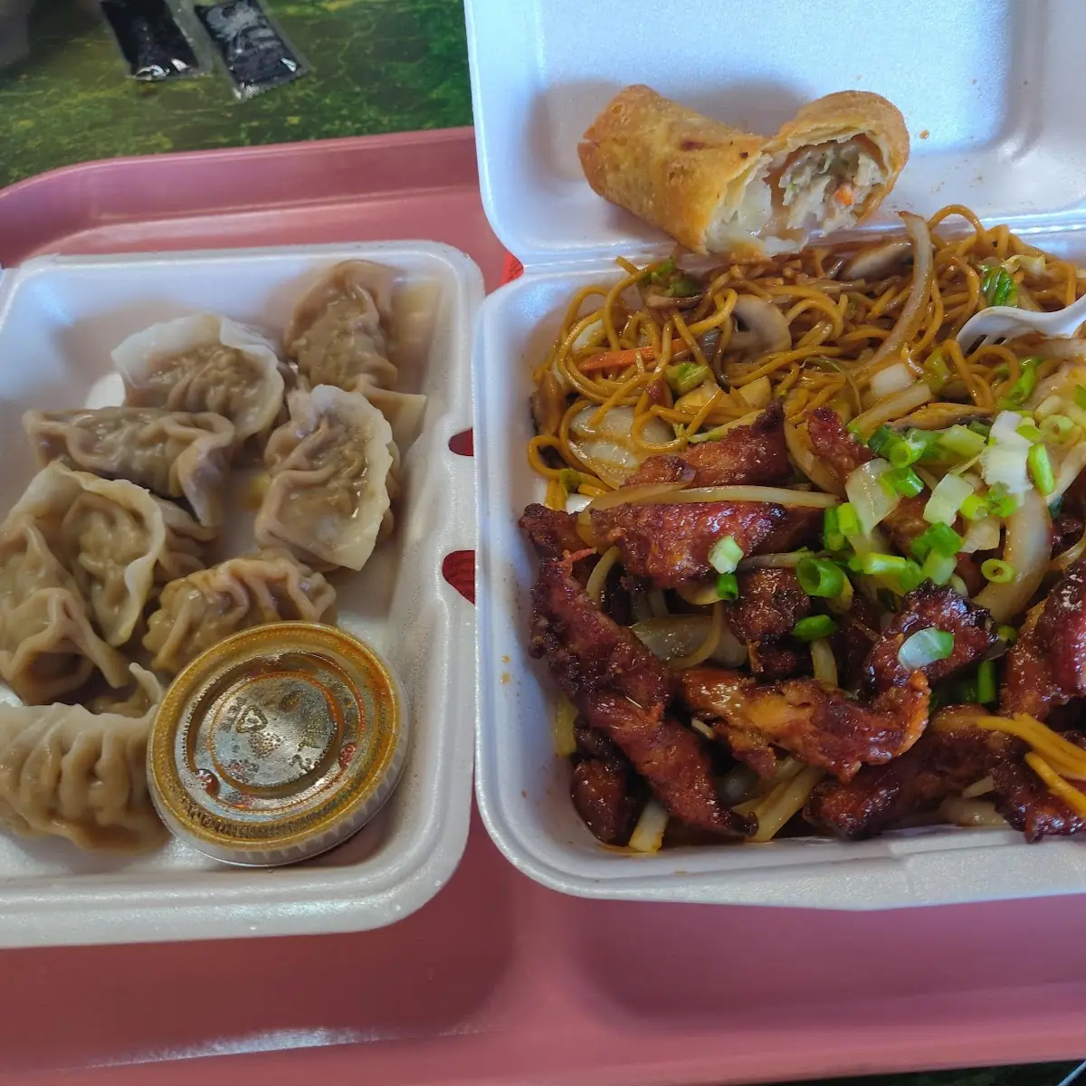 Combination Lo Mein w Bourbon Chicken and Eggroll