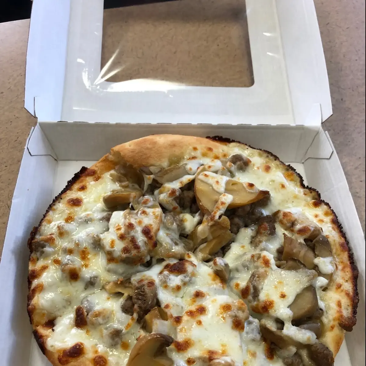 Mushroom Swiss Burger Pizza