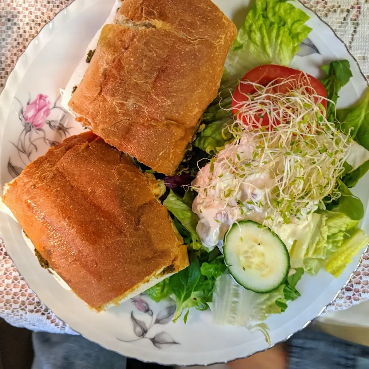 Tomato Mozzarella on Baguette with Potato Salad