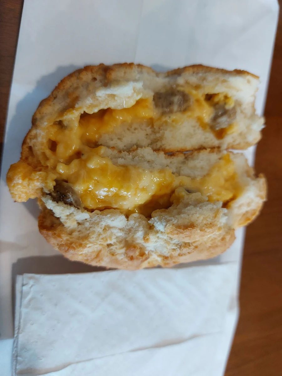 Sausage Egg and Cheese-Stuffed Biscuit Inside