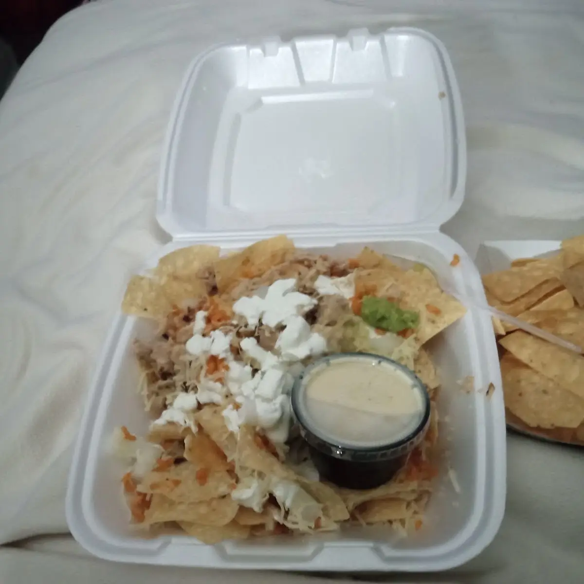 Chicken Nachos with Queso on Side