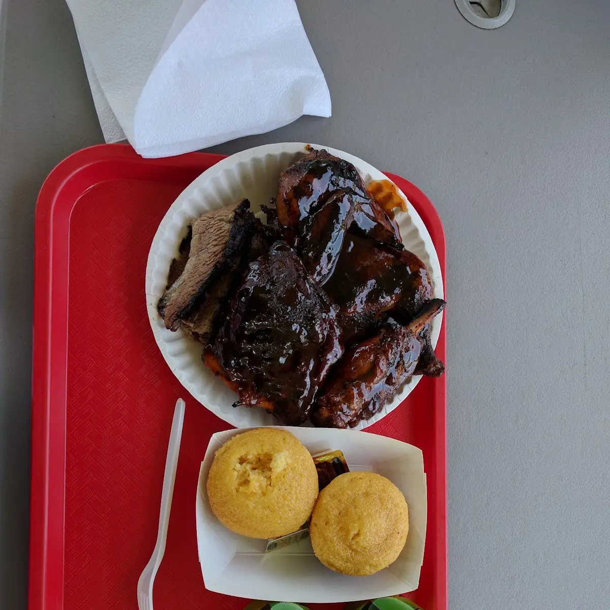 Half Chicken Half Rack of Ribs Cornbread Mtn Dew