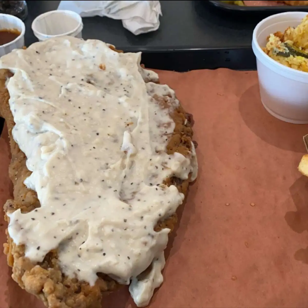 Chicken Fried Steak Plate with Fries and Corn Casserole