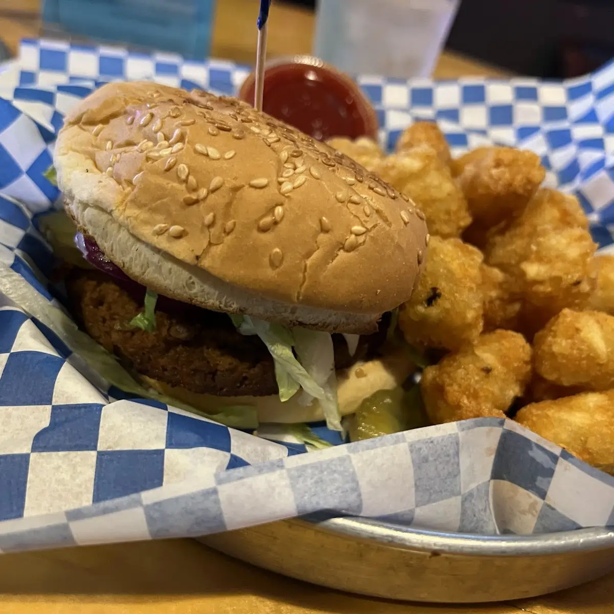 Vegan Burger and Tots