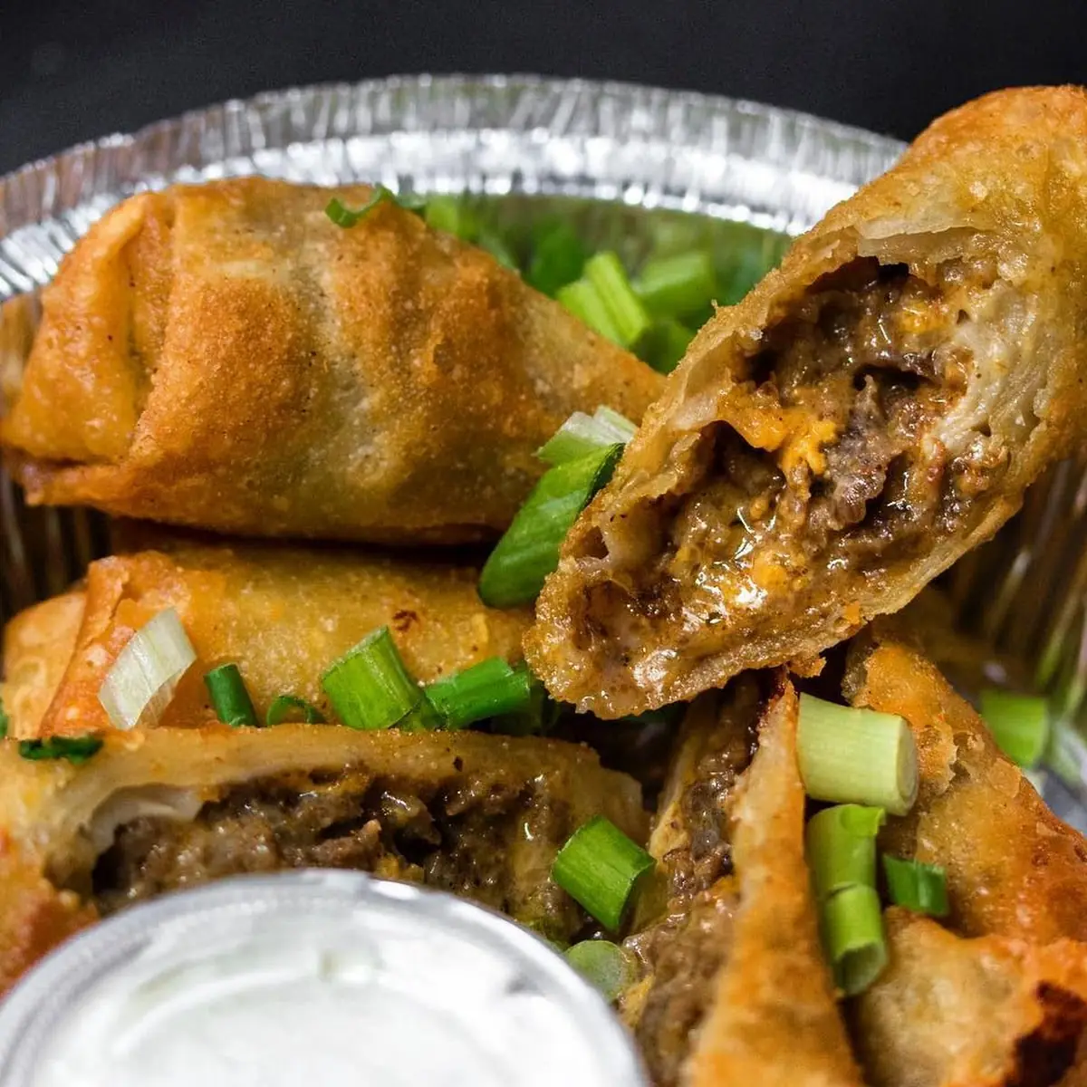 Cheesesteak Eggrolls w Sour Cream