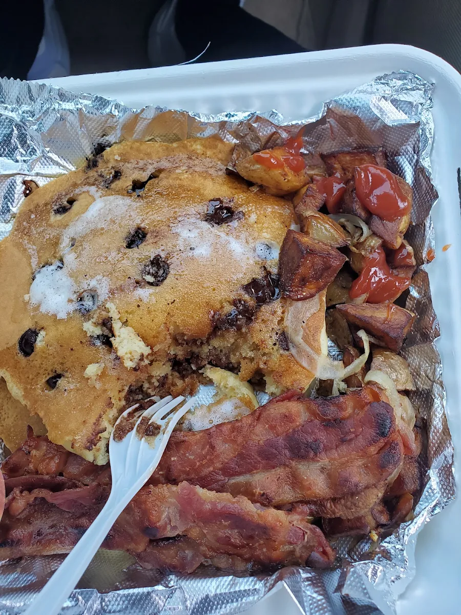 Chocolate Chip Pancake with Home Fries