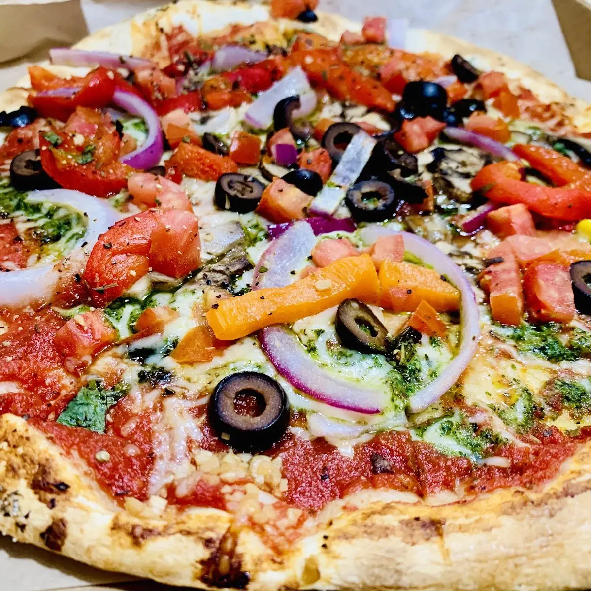 Customized Veggie Pizza with Pesto Sauce
