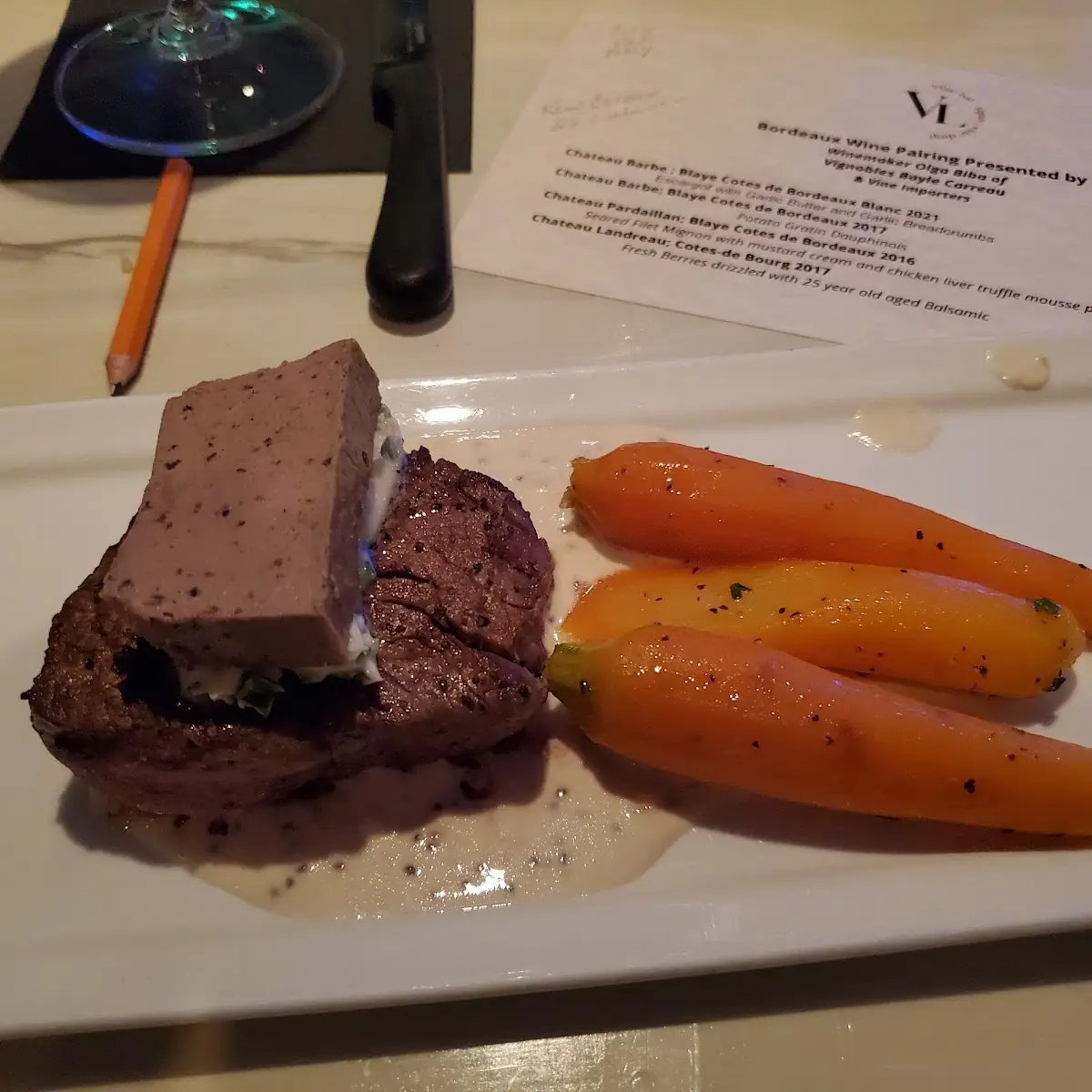 Seared Filet Mignon with Mustard Cream and Chicken Liver Truffle Mousse Pate