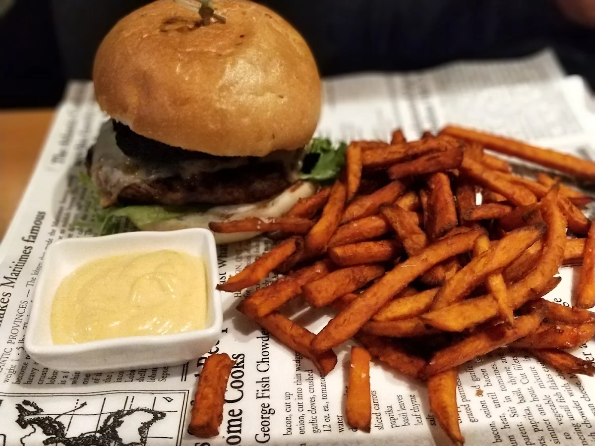 Portobello Brie Burger with Waffle Fries, The King's Landing Bar & Grill