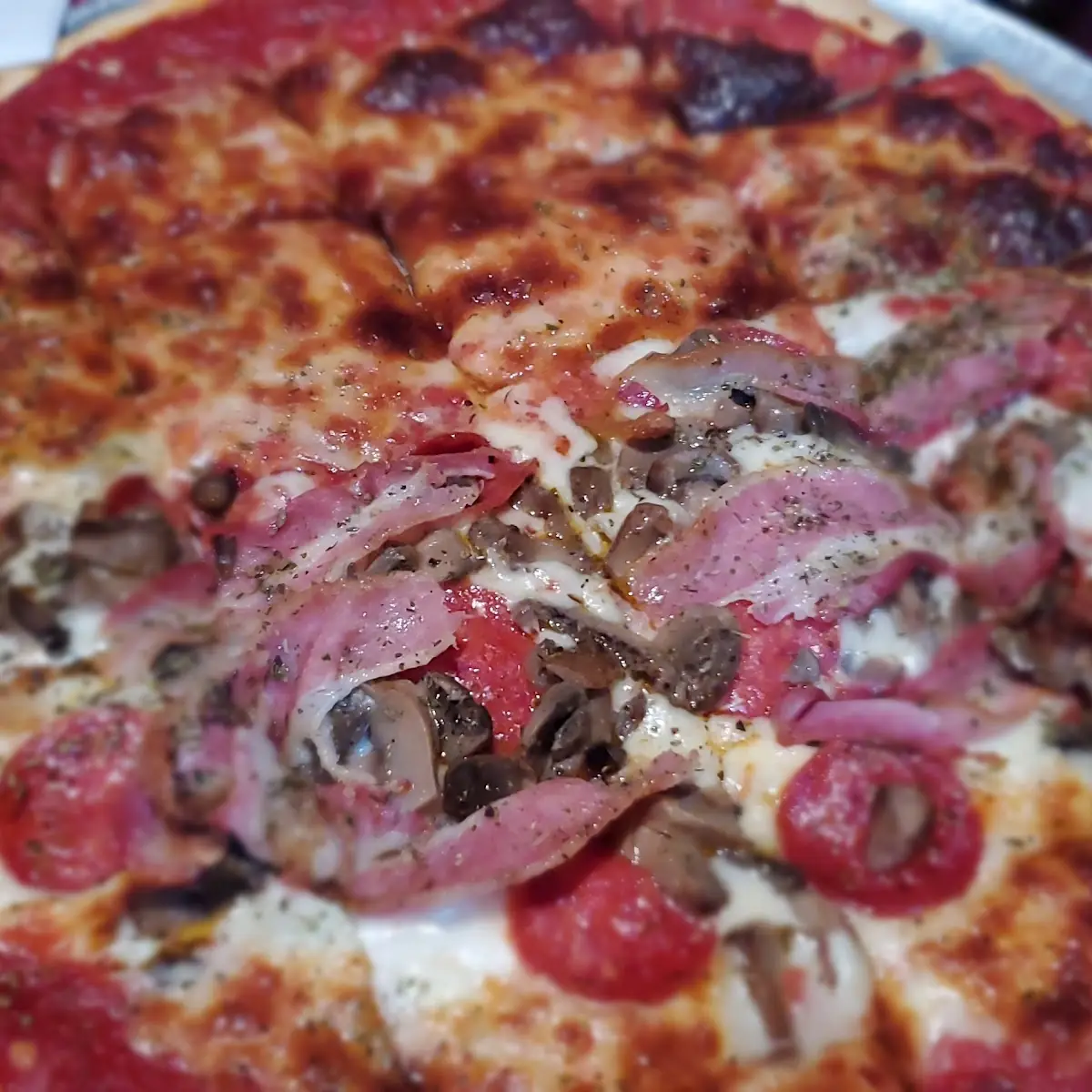 Half Cheese & Half Bacon Mushroom Pizza