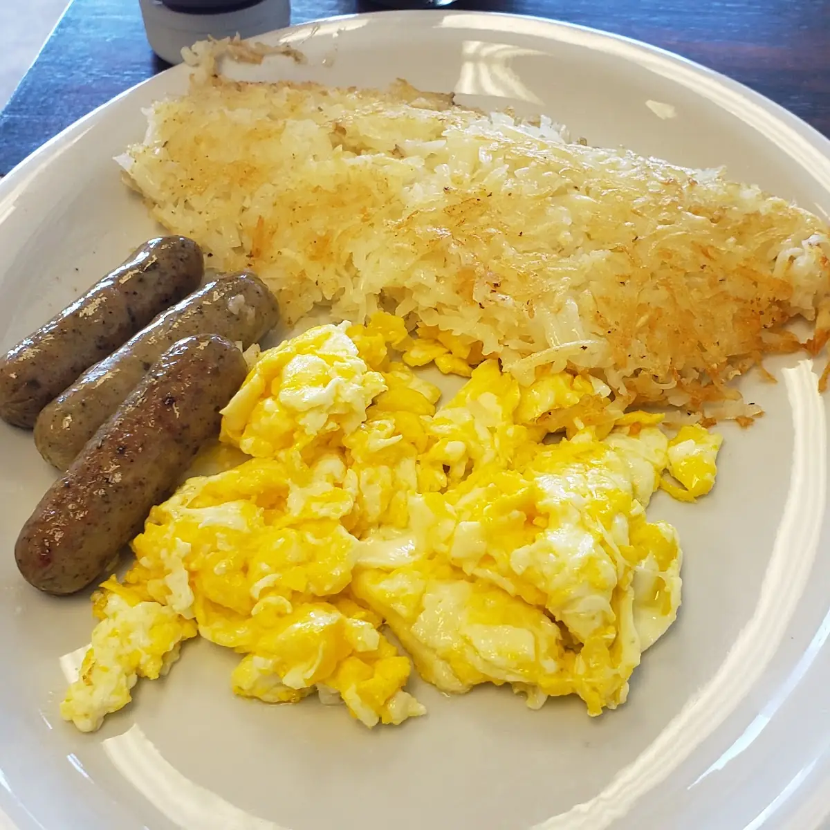 Sausages Scrambled Eggs and Hash Browns