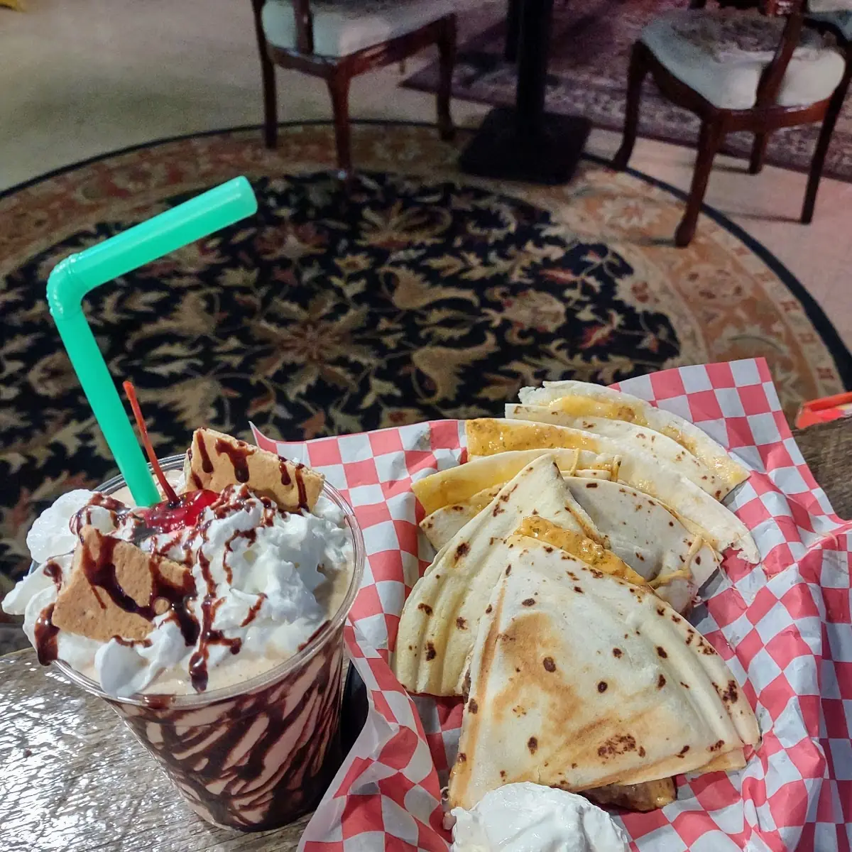 Steak Quesadilla with S'Mores Shake
