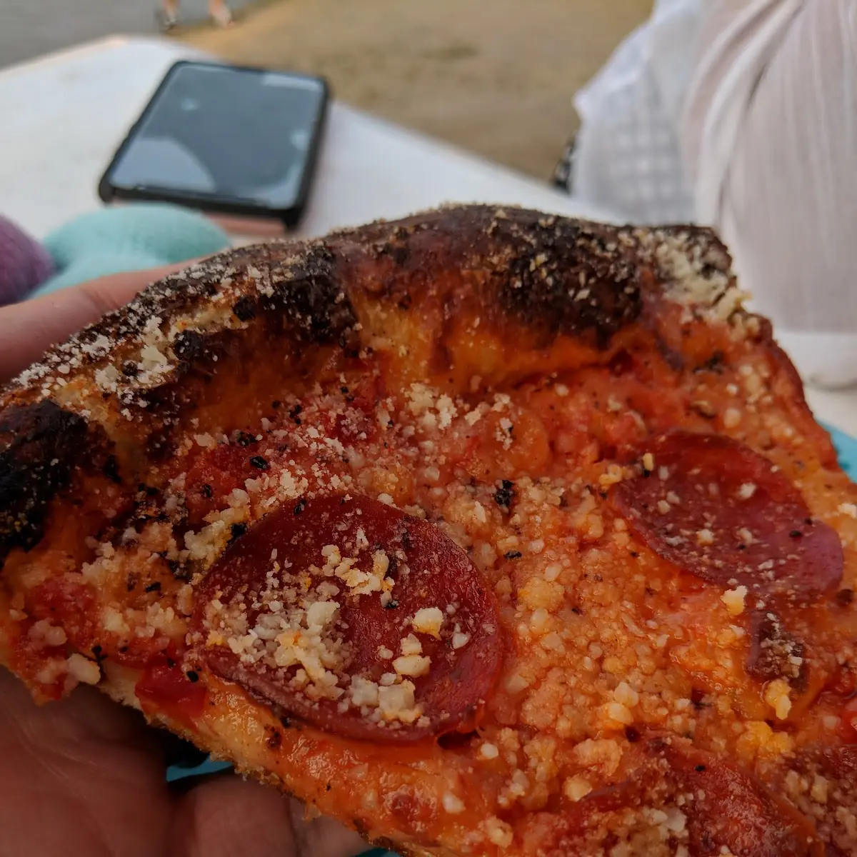 Pepperoni Pizza Burnt Crust Raw in the Middle