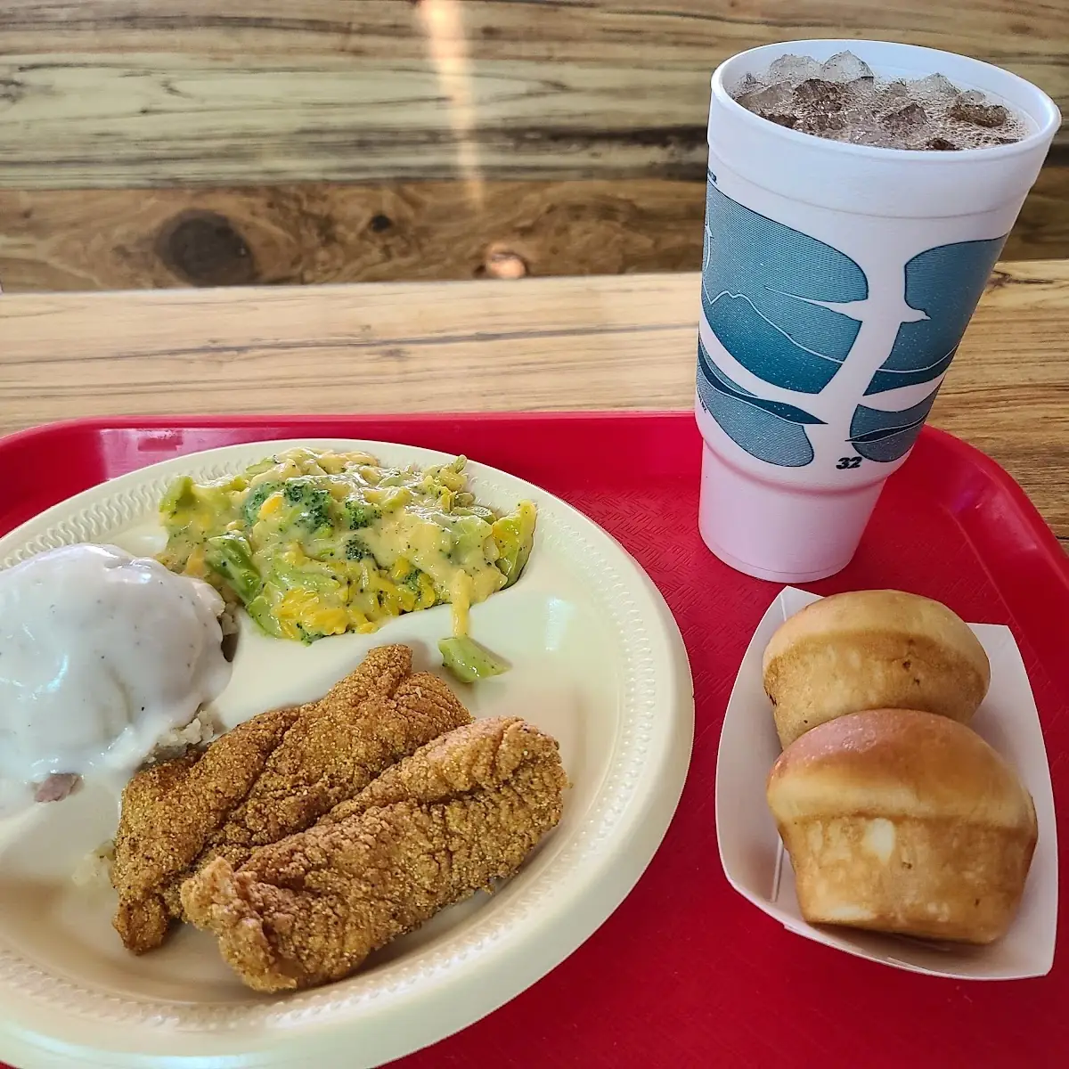 Mashed Potatoes Cheese Broccoli Rice Fried Catfish