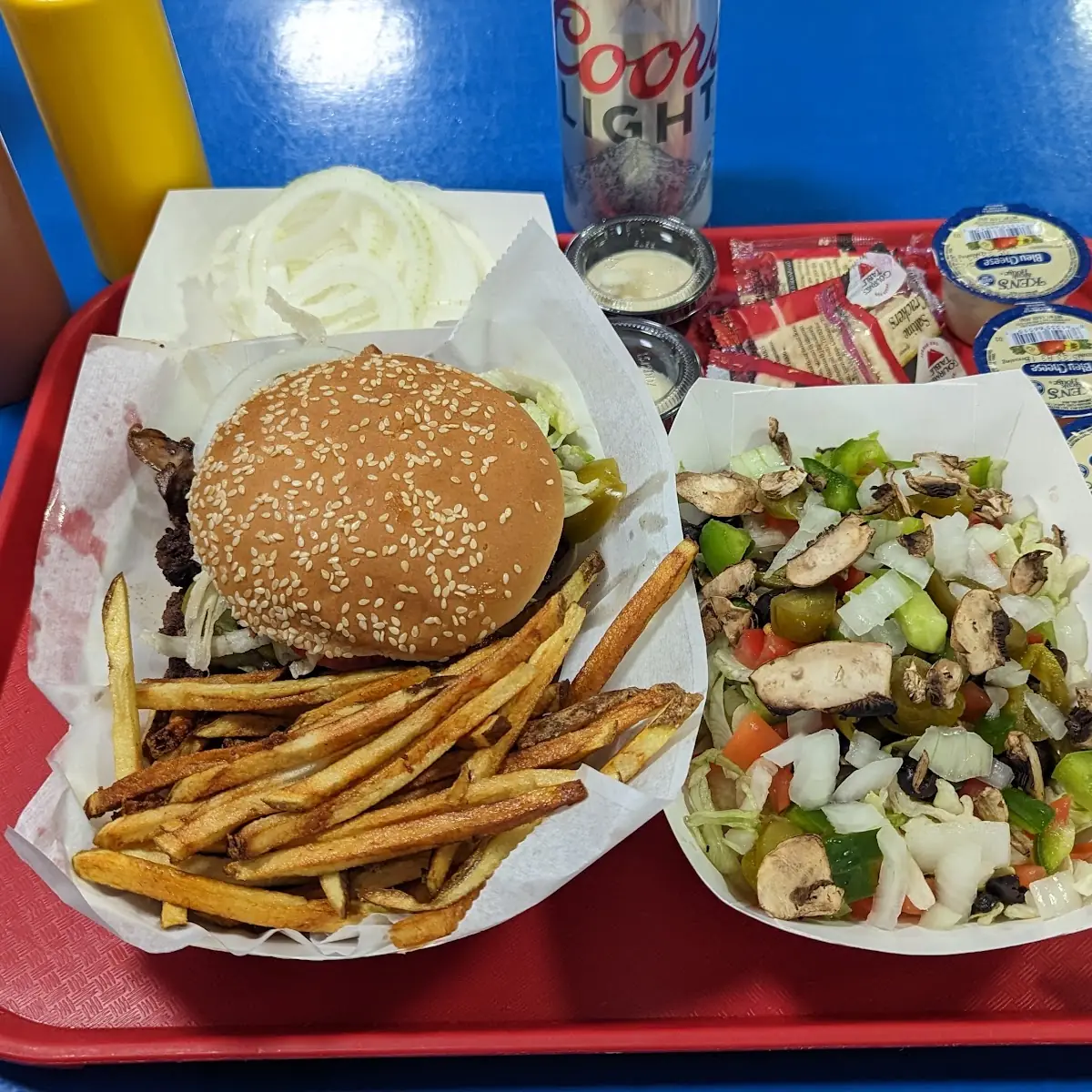 Large Burger Fries and House Salad