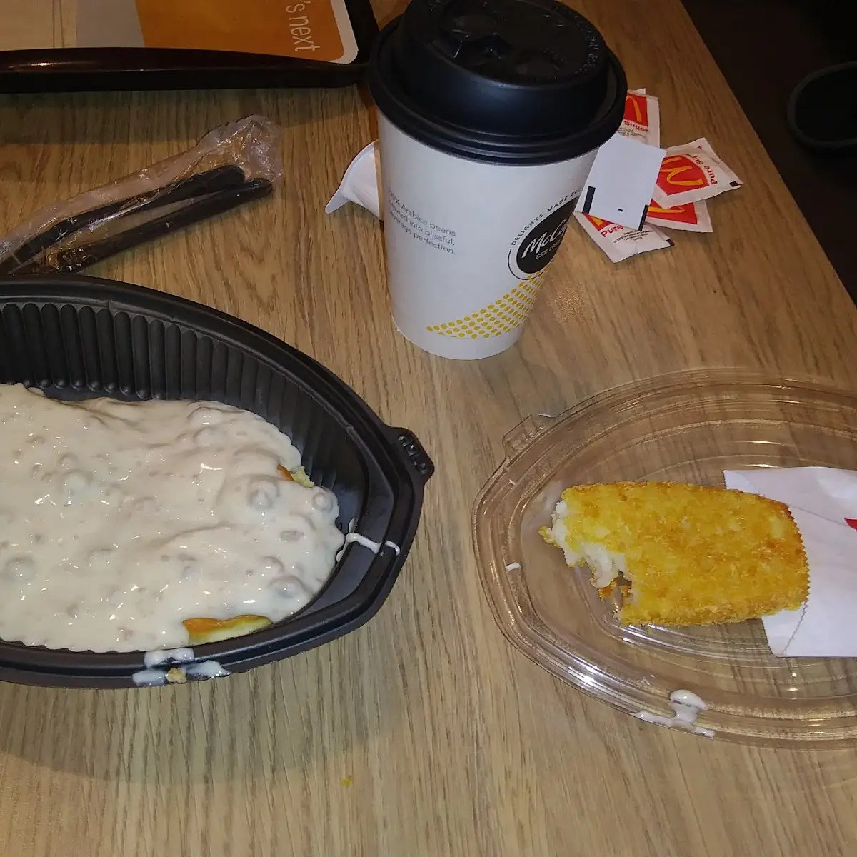 Biscuits Sausage and Gravy Hashbrown and Coffee
