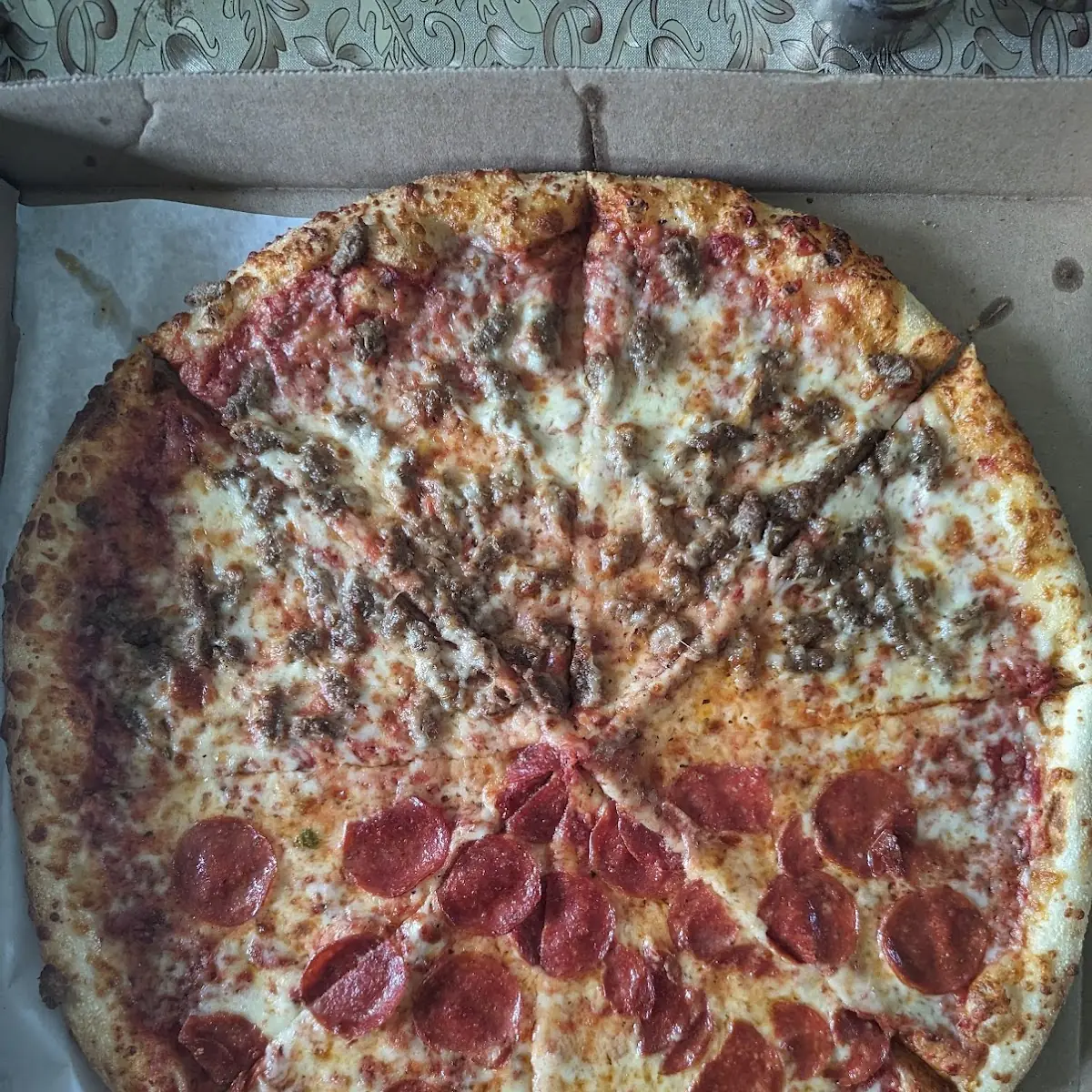 Half Pepperoni Pizza Half Sausage Pizza