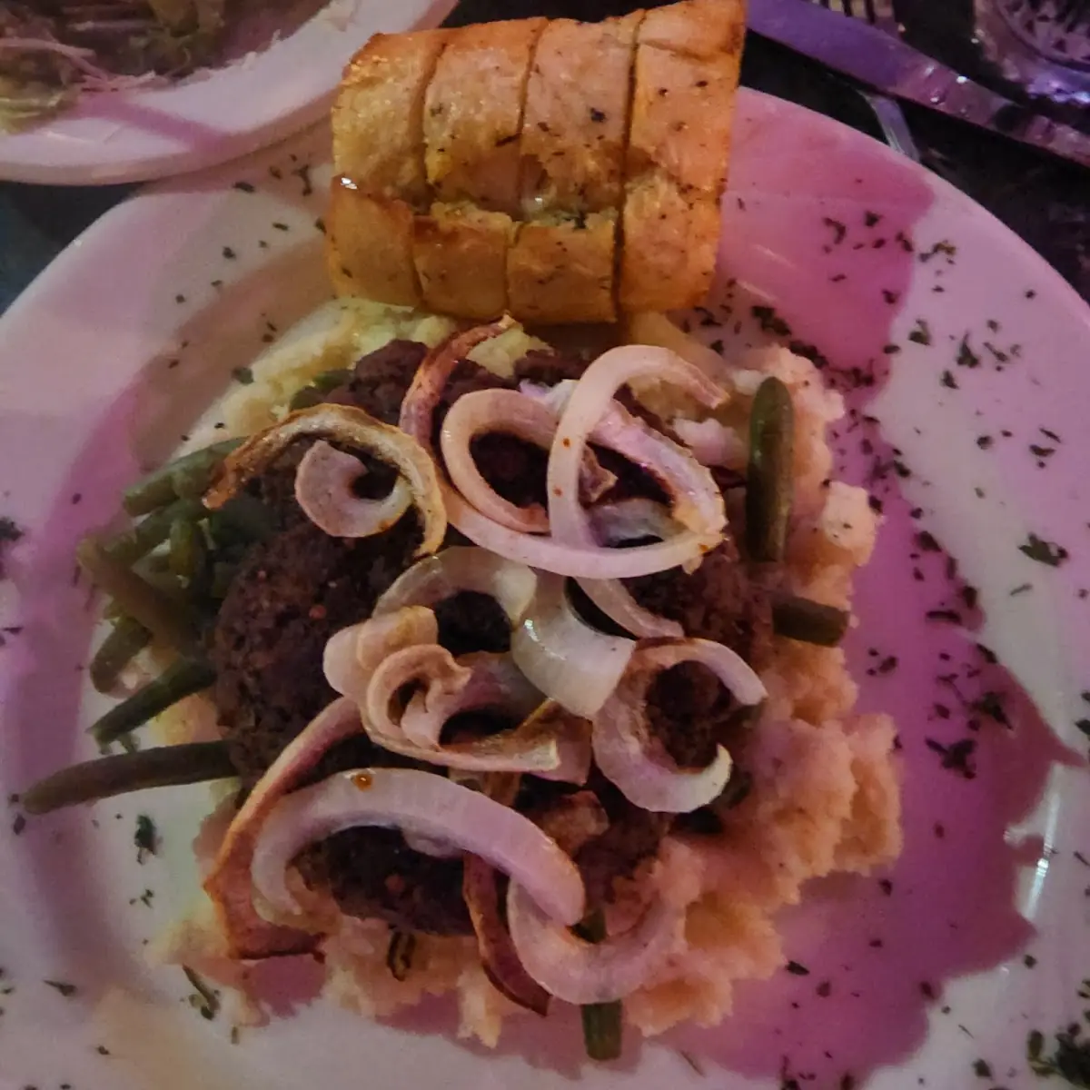 Steak Burger and Mashed Potatoes