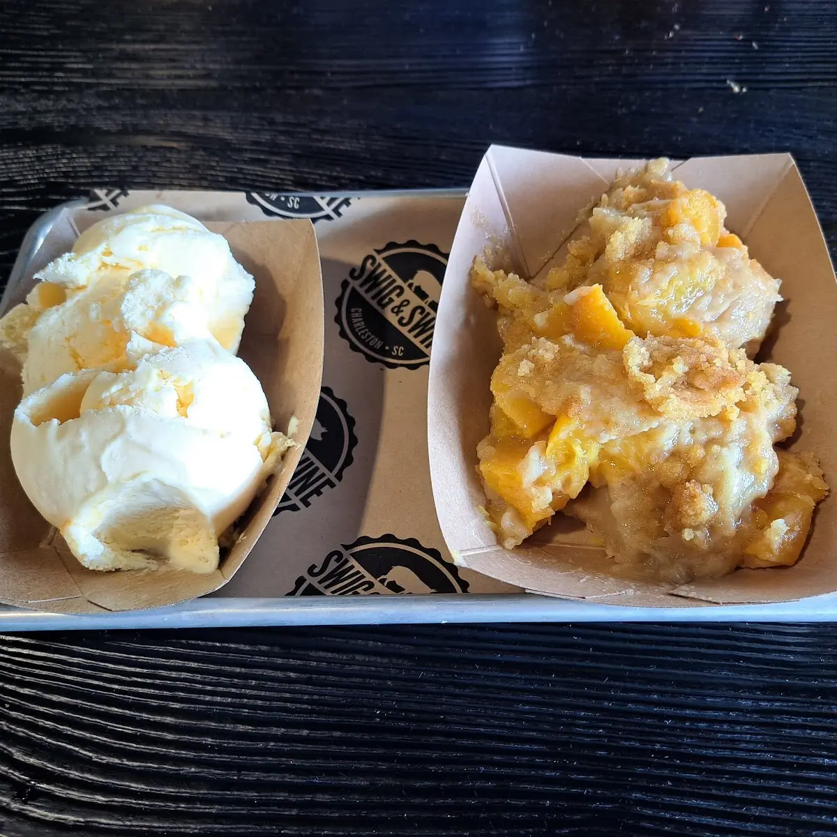 Peach Cobbler with Vanilla Ice Cream