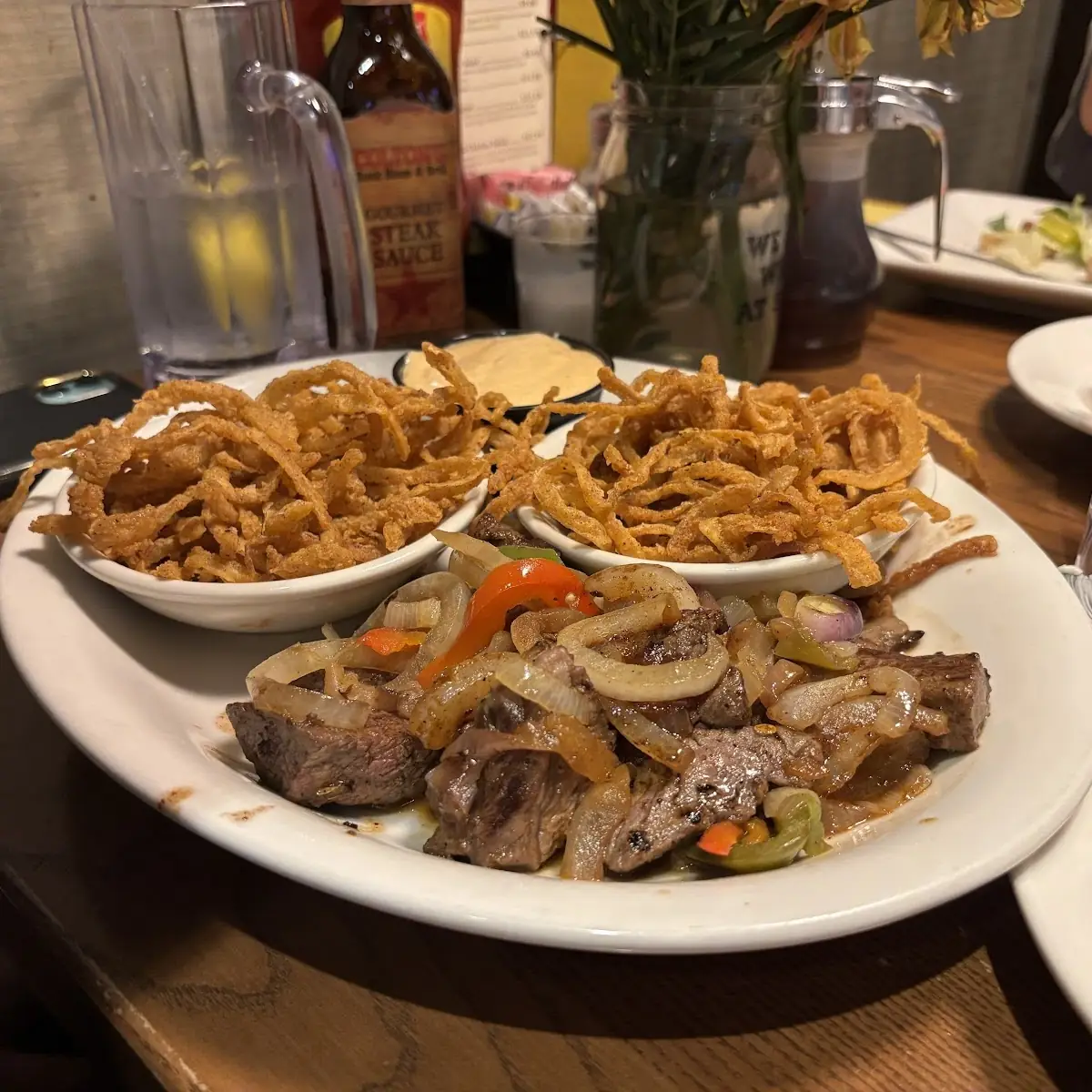 Sirloin Tips with Onion Tanglers