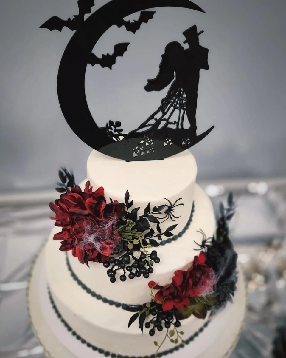 Wedding Cake with Vanilla Buttercream Icing with Chocolate and Red Velvet Layers