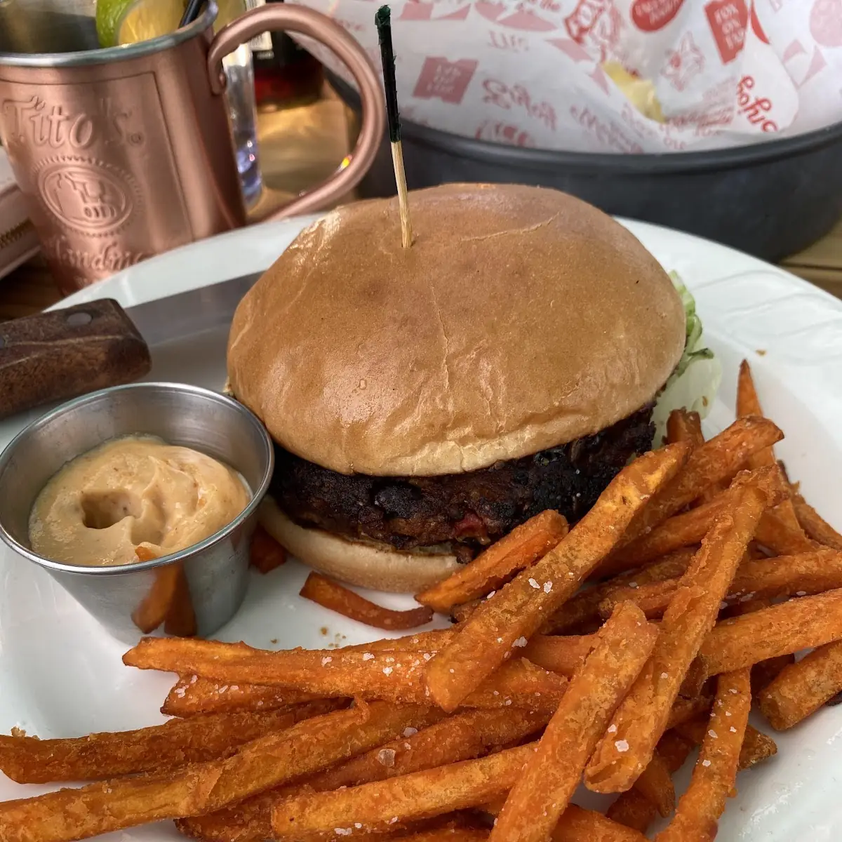 Veggie Burger and Sweet Potato Fries