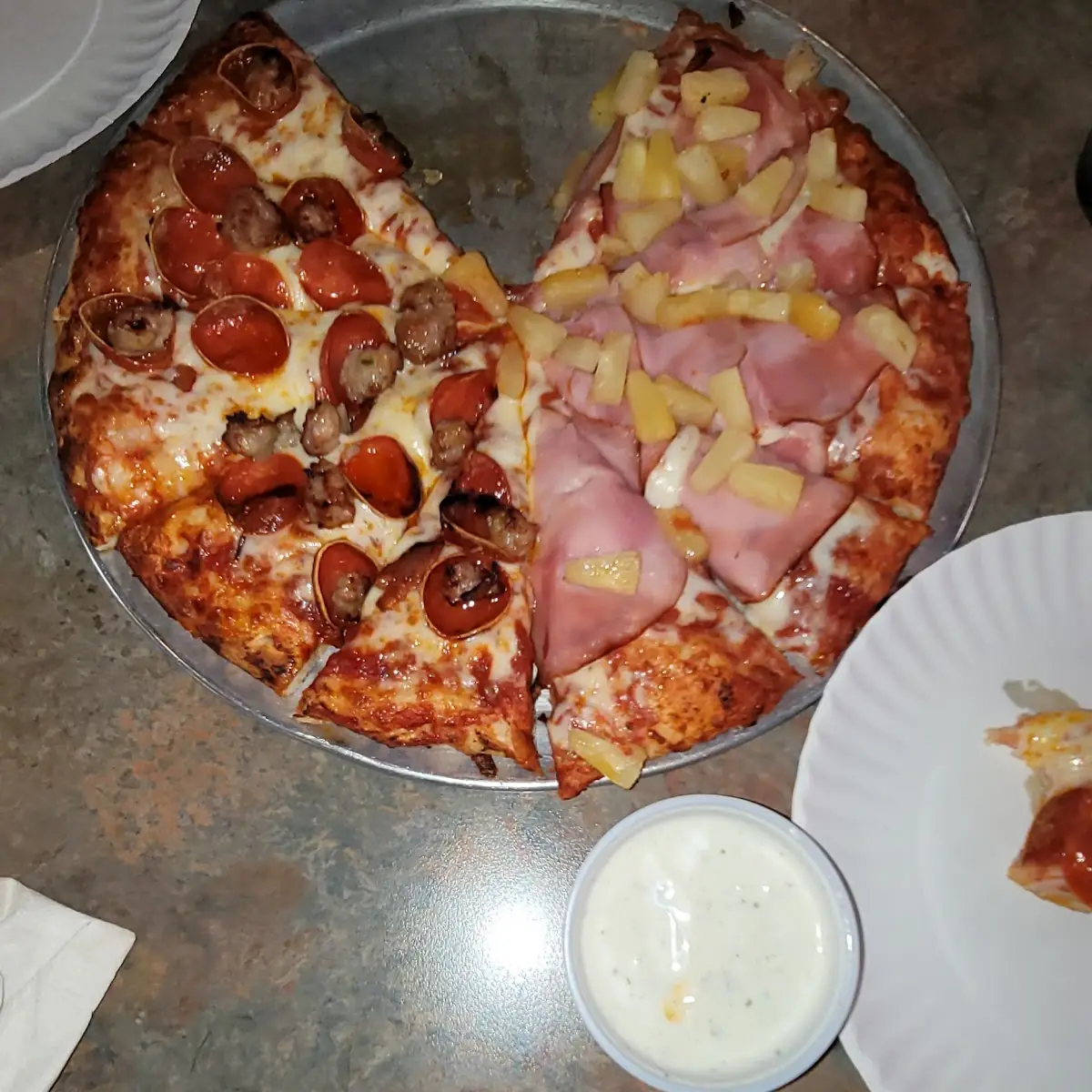 Half Meat Lovers Half Hawaiian Pizza