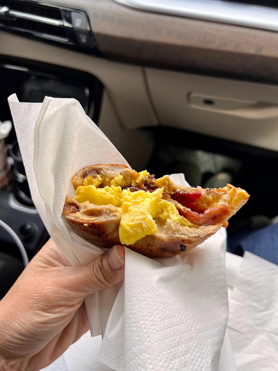 Cinnamon Raisin Bagel with Bacon Egg and American Cheese