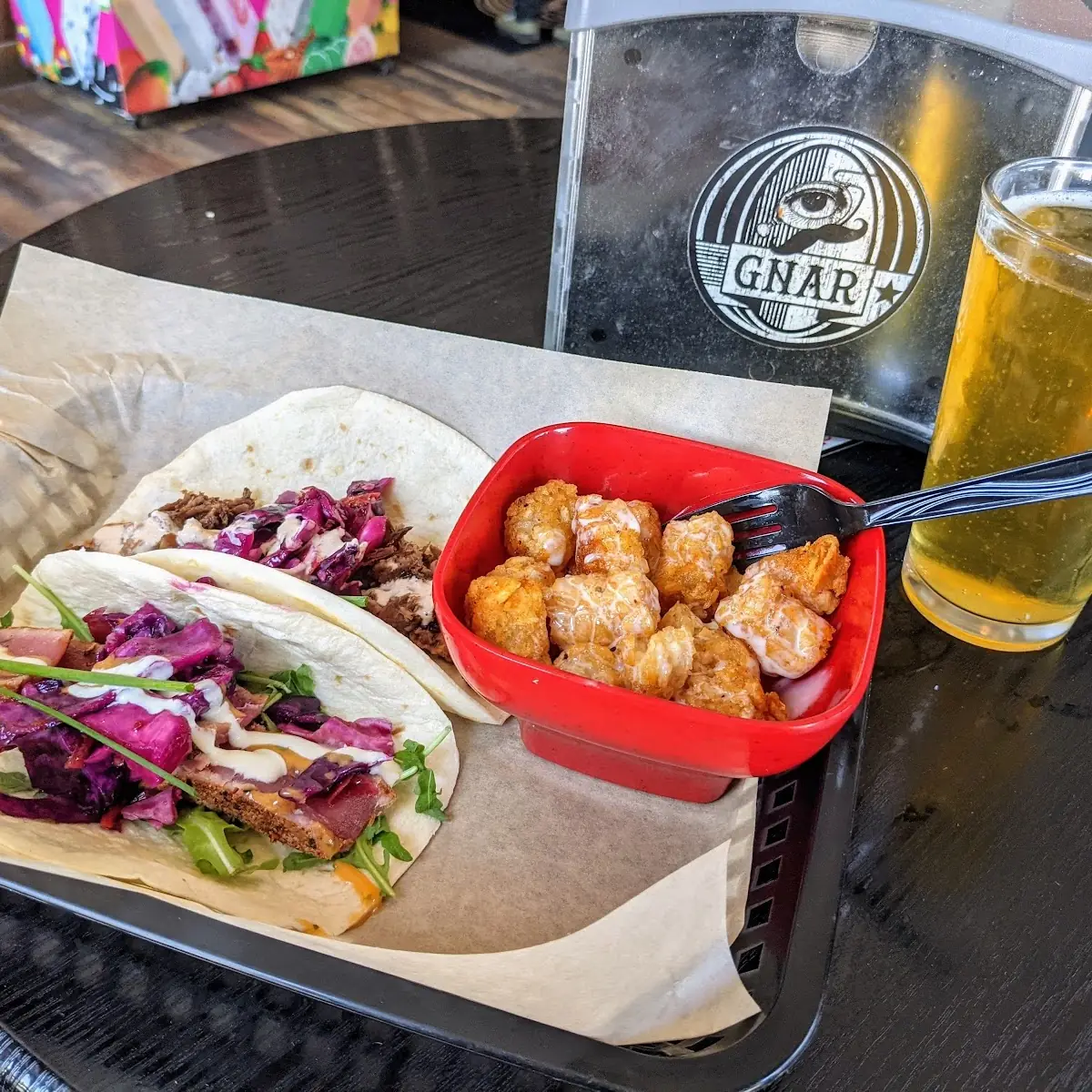 Korean BBQ Taco Ahi Taco Cheese Tots