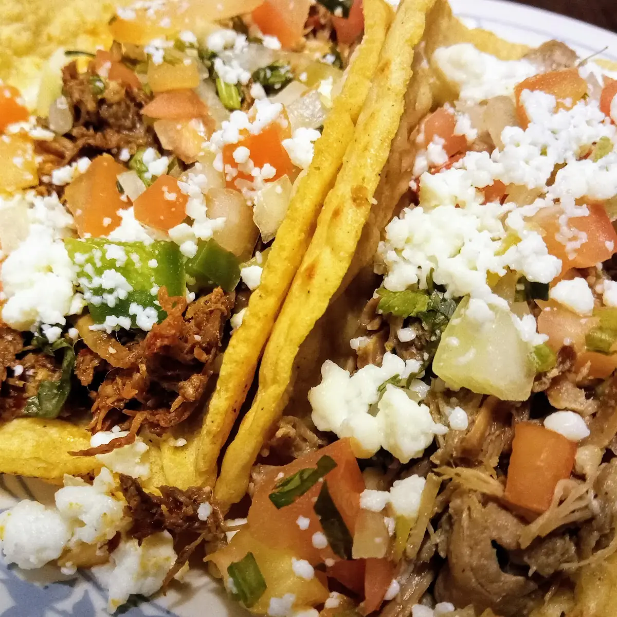 Close of the Barbacoa & Carnitas Tacos