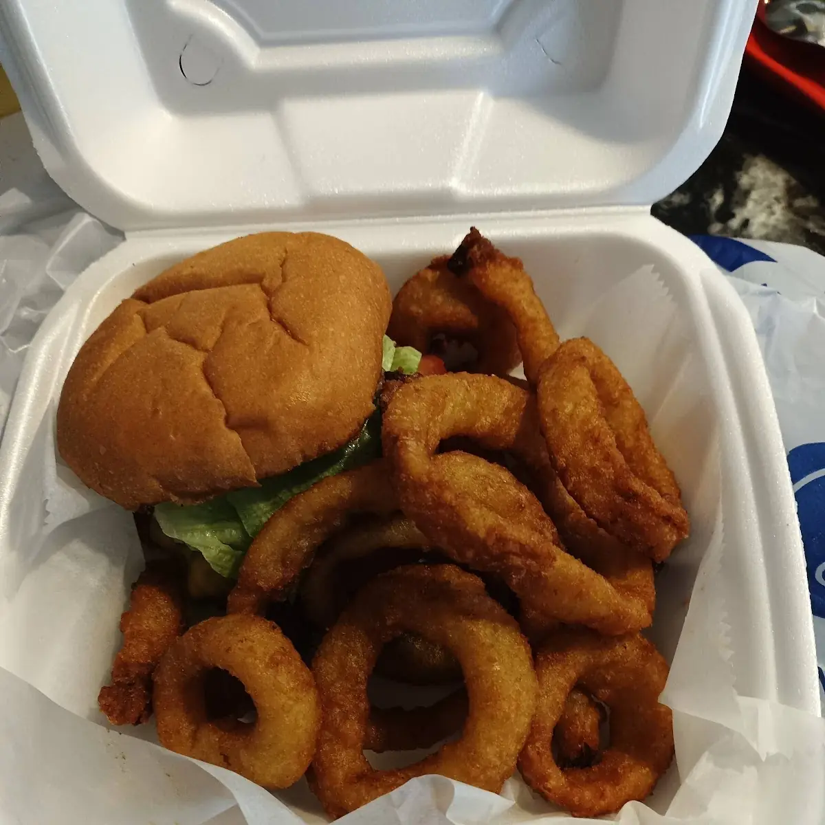 Cheeseburger and Onion Rings