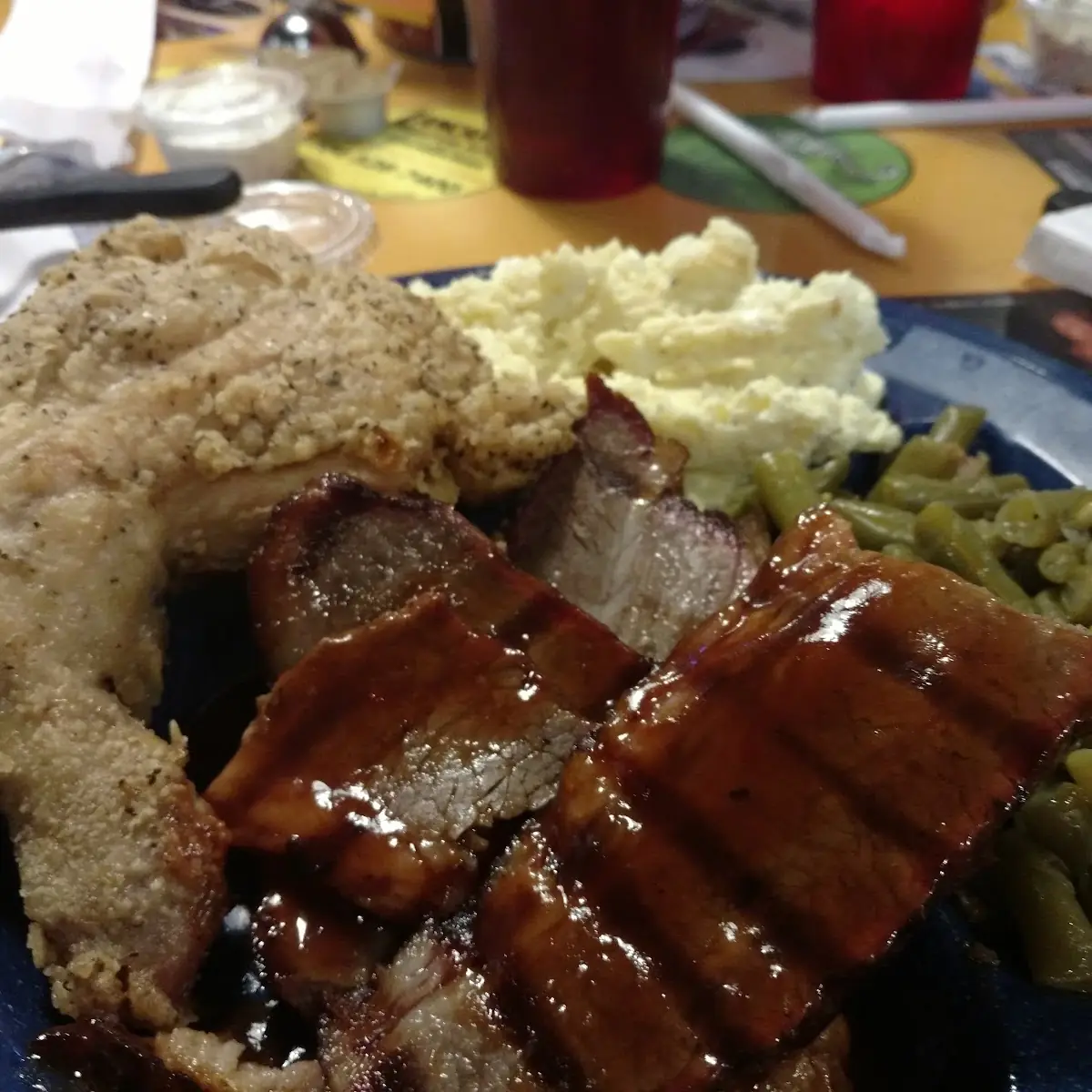 Fried Chicken Green Beans and Potato Salad