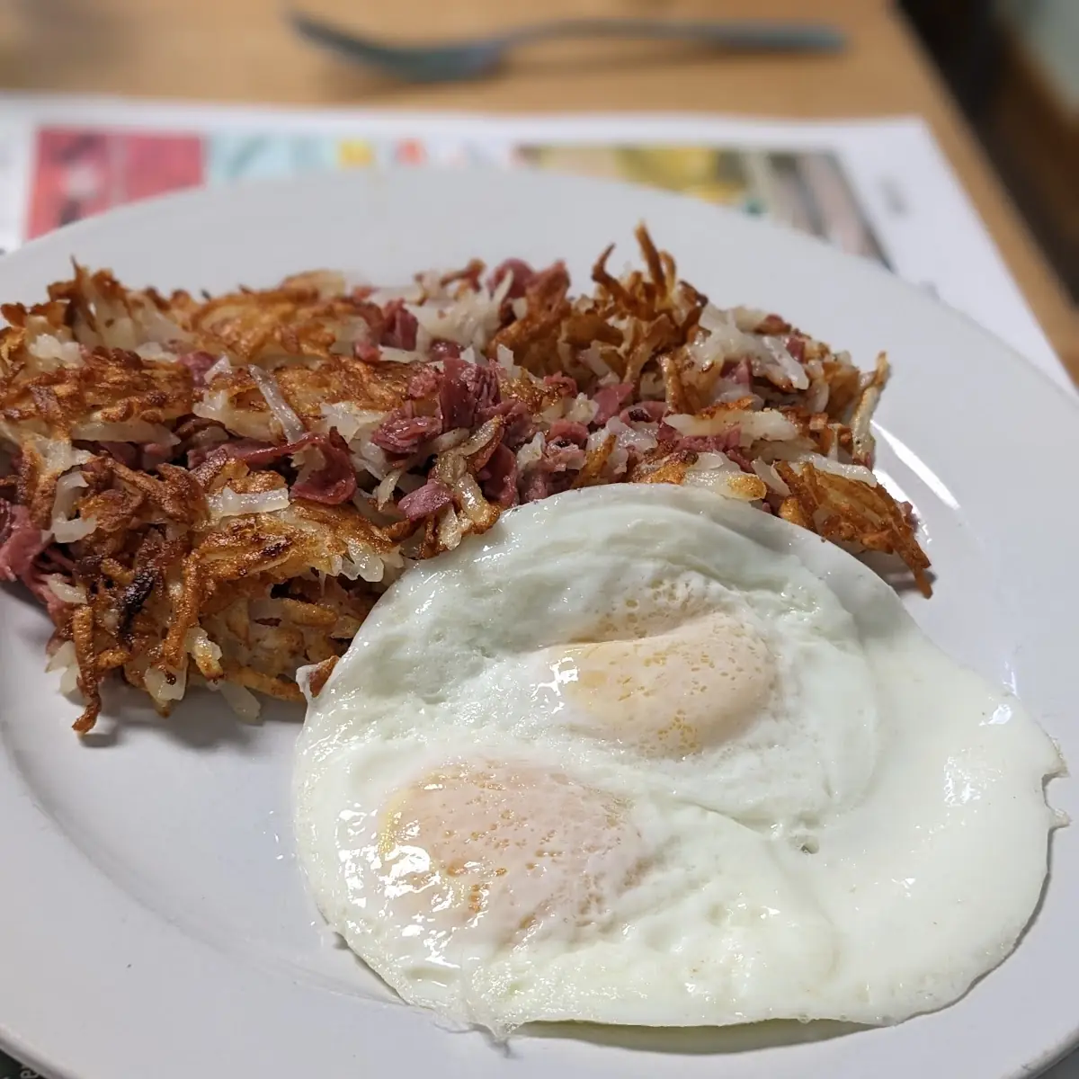 Corn Beef Hash and Eggs over Easy